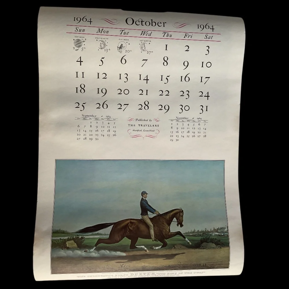 Large Vintage 1964 The Travelers Currier & Ives Calendar